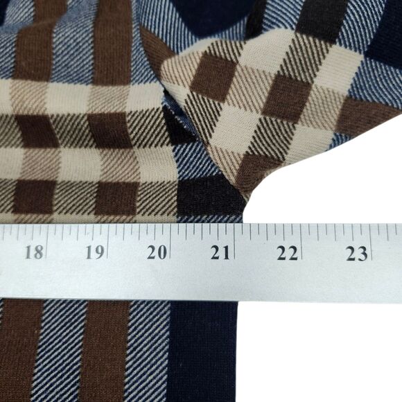 WinWin Button Sleeve Tunic Top Shirt Womens L-XL Blue Brown Plaid V-Neck Casual - Picture 7 of 9